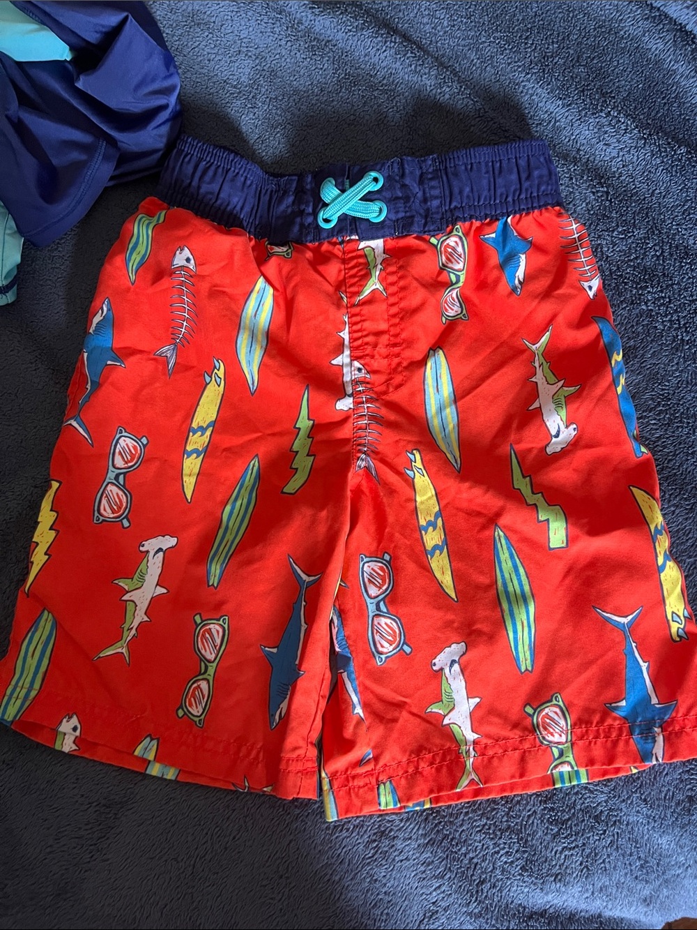 Boys Rash Guard & Swimsuit Set - Light Blue Top & Orange Shark Shorts size 7/8 - Picture 3 of 7
